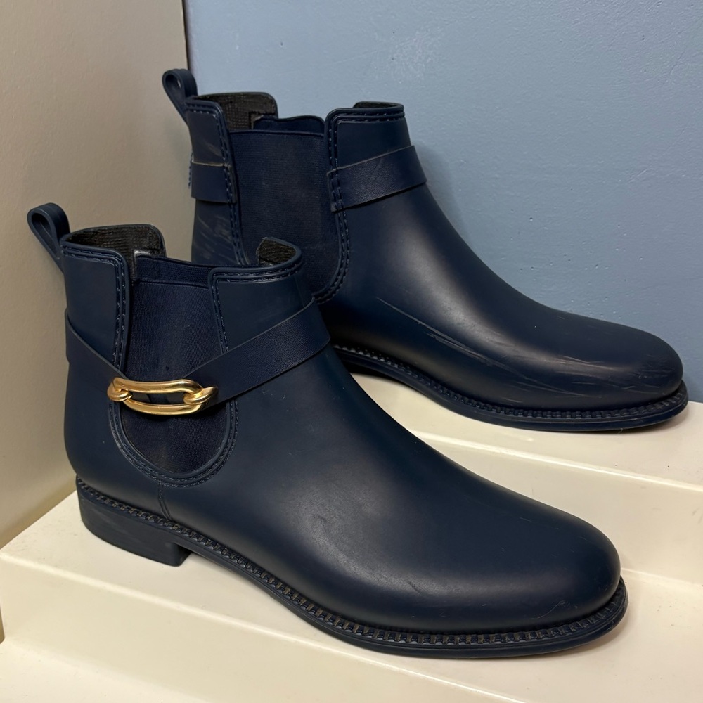 Henry Ferrera Navy Ankle Boots with Gold Detail